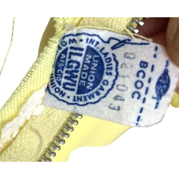 1960-70s Vintage Formal Dress Yellow Linen & Sheer Overlay Maxi Teens Womens XXS - Picture 8 of 11